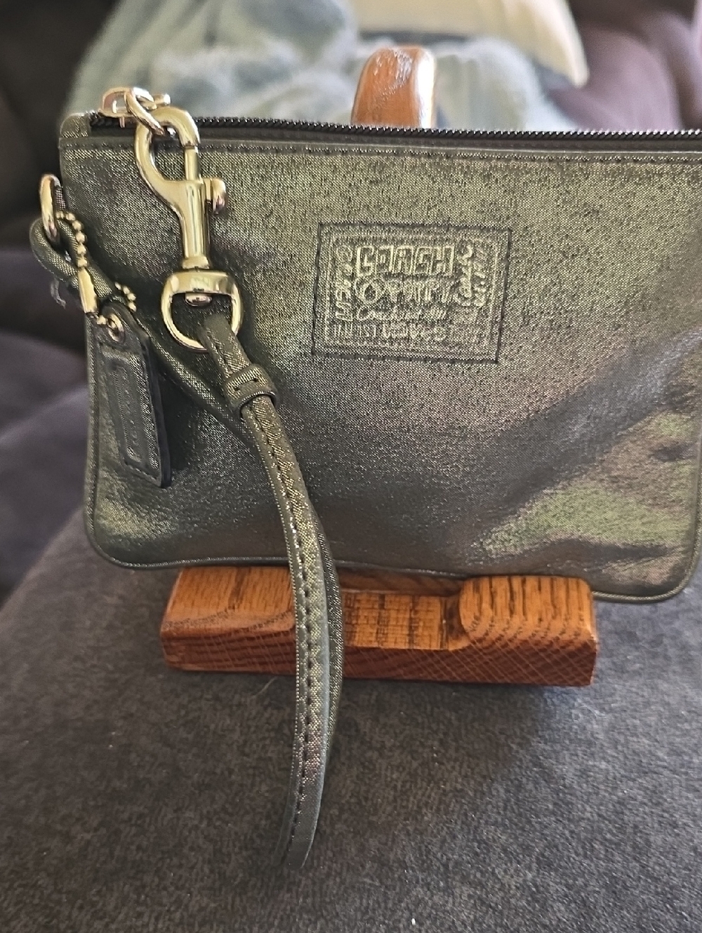 Coach Poppy Metallic Leather Wristlet with Gold Hardware